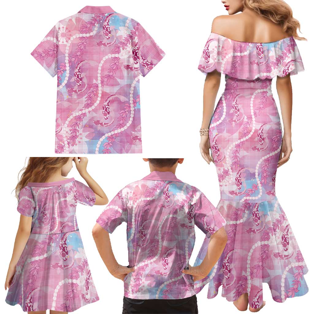 Japanese Koi Fish Family Matching Mermaid Dress and Hawaiian Shirt Pink Wagara Palaka Honohono Pikake Lei LT9 - Polynesian Pride
