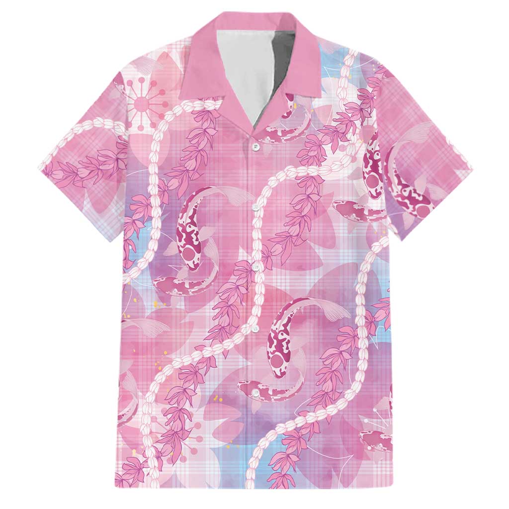 Japanese Koi Fish Family Matching Mermaid Dress and Hawaiian Shirt Pink Wagara Palaka Honohono Pikake Lei LT9 Dad's Shirt - Short Sleeve Pink - Polynesian Pride