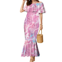 Japanese Koi Fish Family Matching Mermaid Dress and Hawaiian Shirt Pink Wagara Palaka Honohono Pikake Lei LT9 Mom's Dress Pink - Polynesian Pride