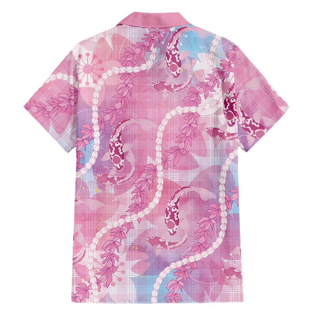 Japanese Koi Fish Family Matching Off Shoulder Maxi Dress and Hawaiian Shirt Pink Wagara Palaka Honohono Pikake Lei LT9 - Polynesian Pride