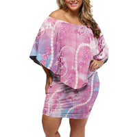 Japanese Koi Fish Family Matching Off Shoulder Short Dress and Hawaiian Shirt Pink Wagara Palaka Honohono Pikake Lei LT9 Mom's Dress Pink - Polynesian Pride