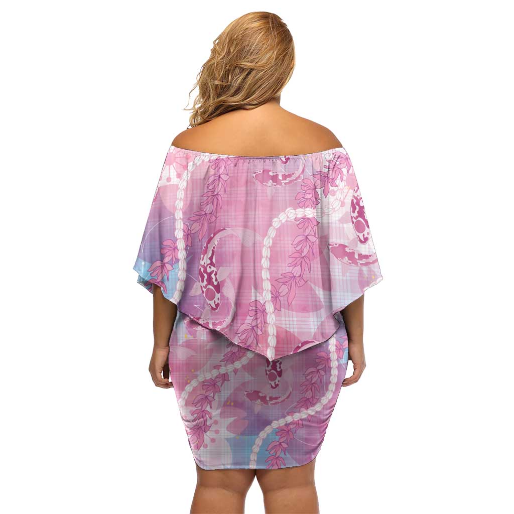 Japanese Koi Fish Family Matching Off Shoulder Short Dress and Hawaiian Shirt Pink Wagara Palaka Honohono Pikake Lei LT9 - Polynesian Pride
