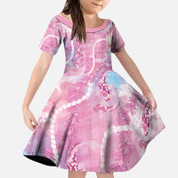 Japanese Koi Fish Family Matching Puletasi and Hawaiian Shirt Pink Wagara Palaka Honohono Pikake Lei LT9 Daughter's Dress Pink - Polynesian Pride