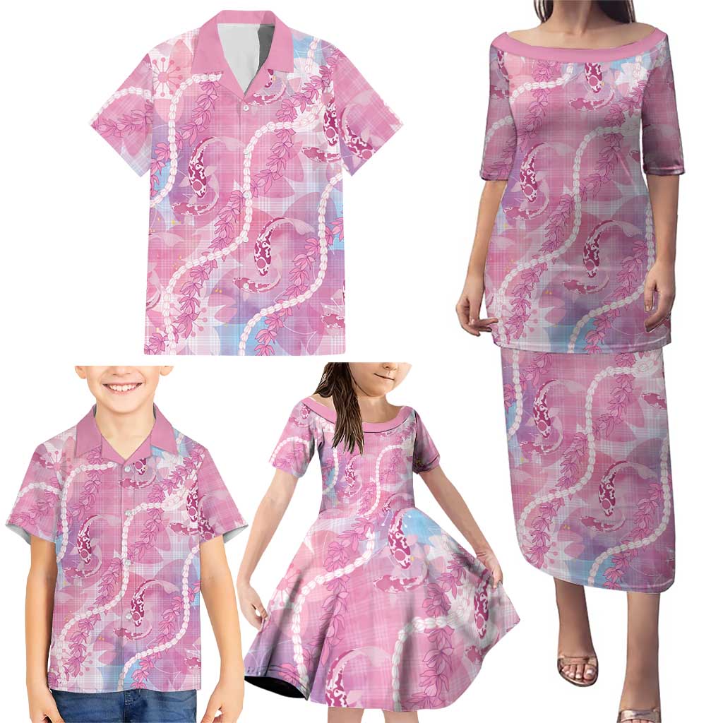 Japanese Koi Fish Family Matching Puletasi and Hawaiian Shirt Pink Wagara Palaka Honohono Pikake Lei LT9 - Polynesian Pride