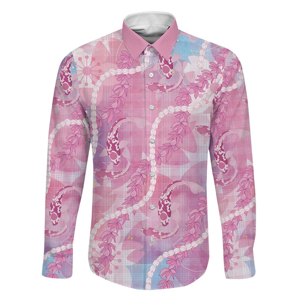 Japanese Koi Fish Family Matching Puletasi and Hawaiian Shirt Pink Wagara Palaka Honohono Pikake Lei LT9 Dad's Shirt - Long Sleeve Pink - Polynesian Pride