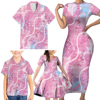 Japanese Koi Fish Family Matching Short Sleeve Bodycon Dress and Hawaiian Shirt Pink Wagara Palaka Honohono Pikake Lei LT9 - Polynesian Pride