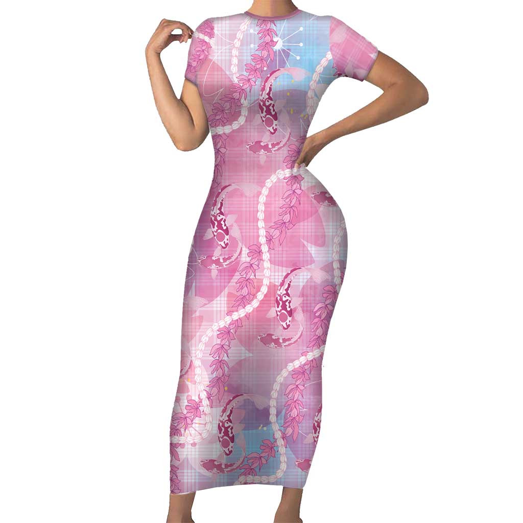 Japanese Koi Fish Family Matching Short Sleeve Bodycon Dress and Hawaiian Shirt Pink Wagara Palaka Honohono Pikake Lei LT9 Mom's Dress Pink - Polynesian Pride