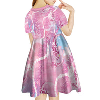 Japanese Koi Fish Kid Short Sleeve Dress Pink Wagara Palaka Honohono Pikake Lei