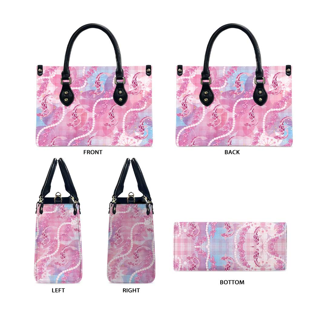 Japanese Koi Fish Leather Bag Pink Wagara Palaka Honohono Pikake Lei