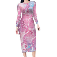 Japanese Koi Fish Long Sleeve Bodycon Dress Pink Wagara Palaka Honohono Pikake Lei