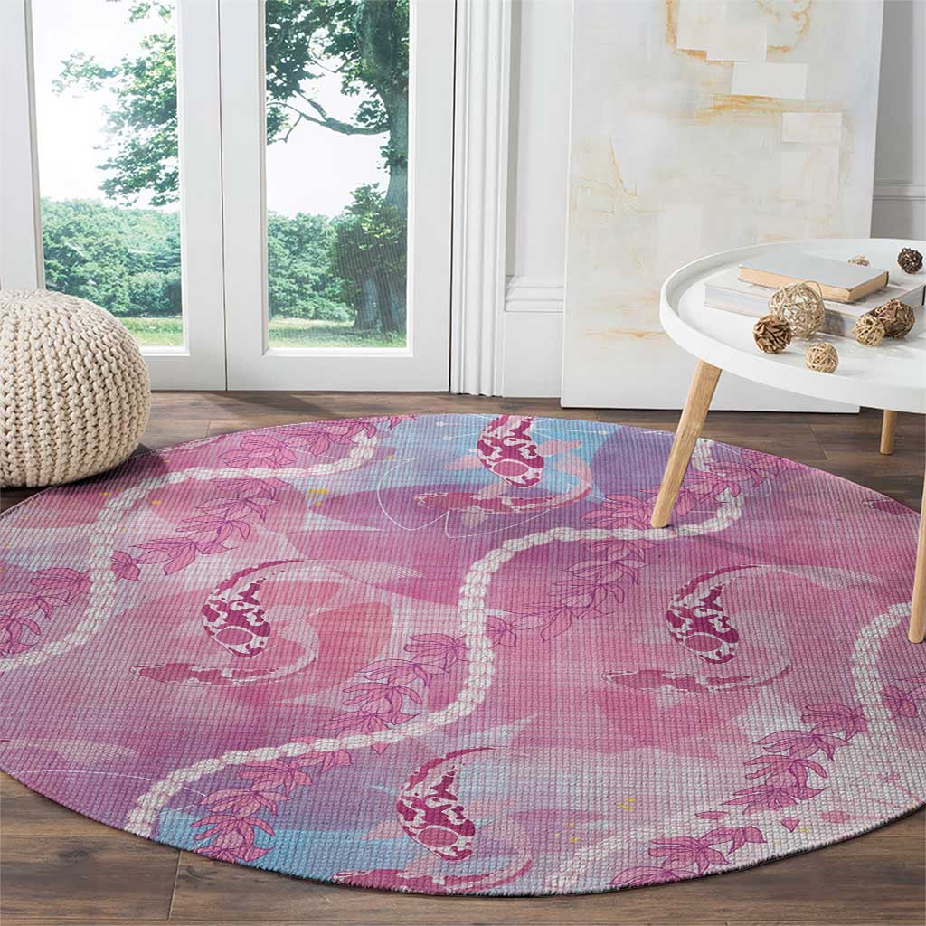 Japanese Koi Fish Round Carpet Pink Wagara Palaka Honohono Pikake Lei