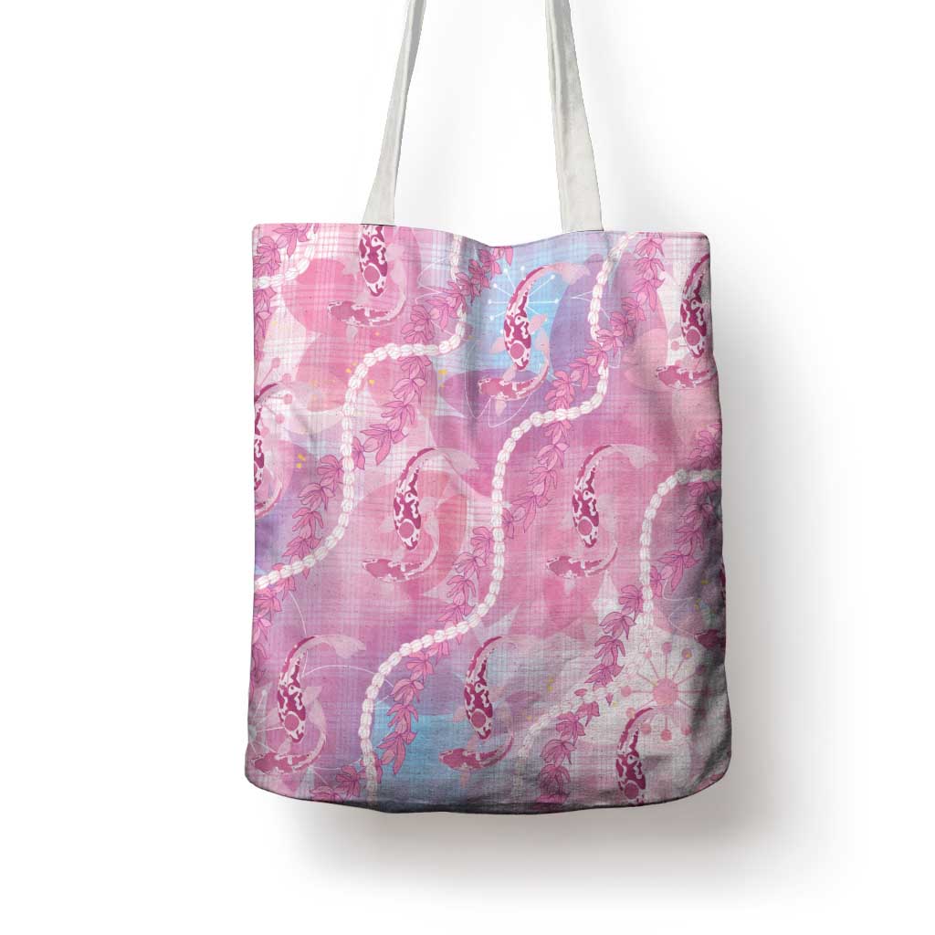 Japanese Koi Fish Tote Bag Pink Wagara Palaka Honohono Pikake Lei