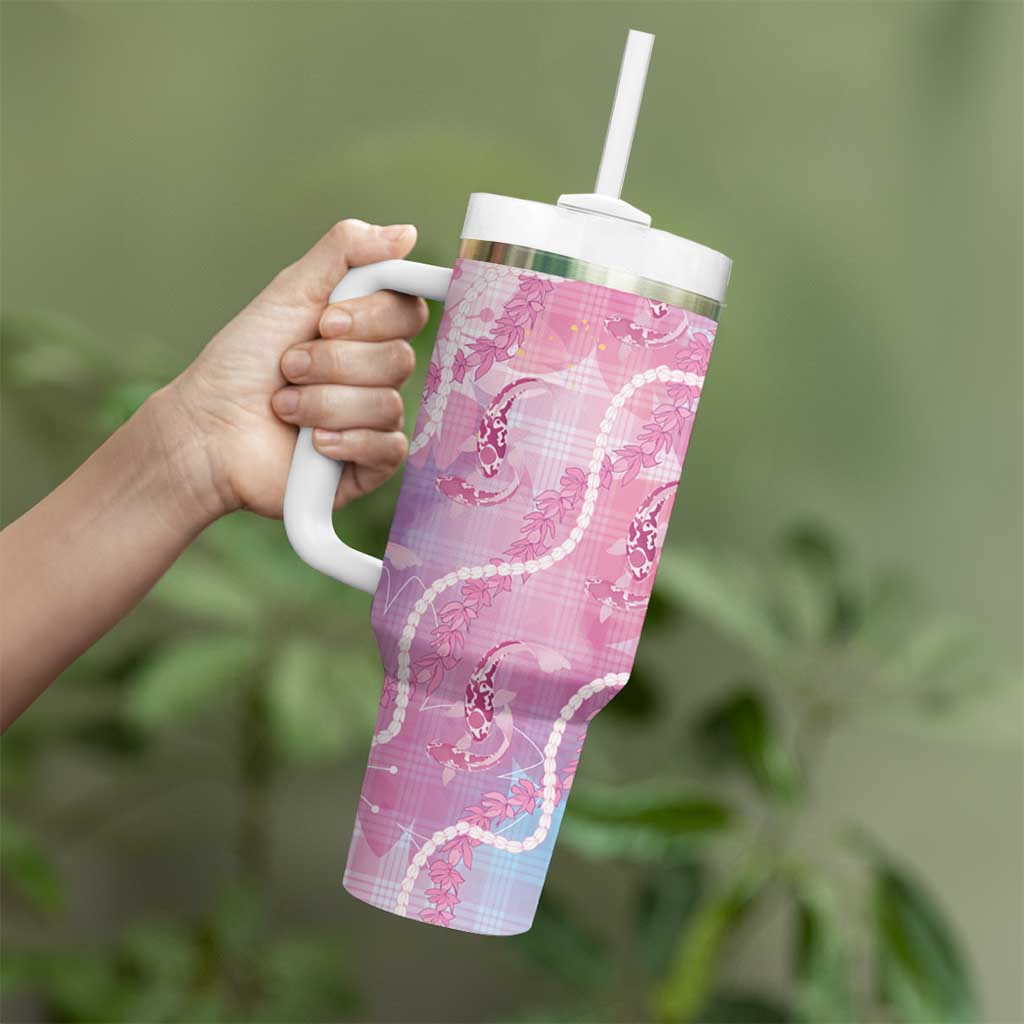 Japanese Koi Fish Tumbler With Handle Pink Wagara Palaka Honohono Pikake Lei