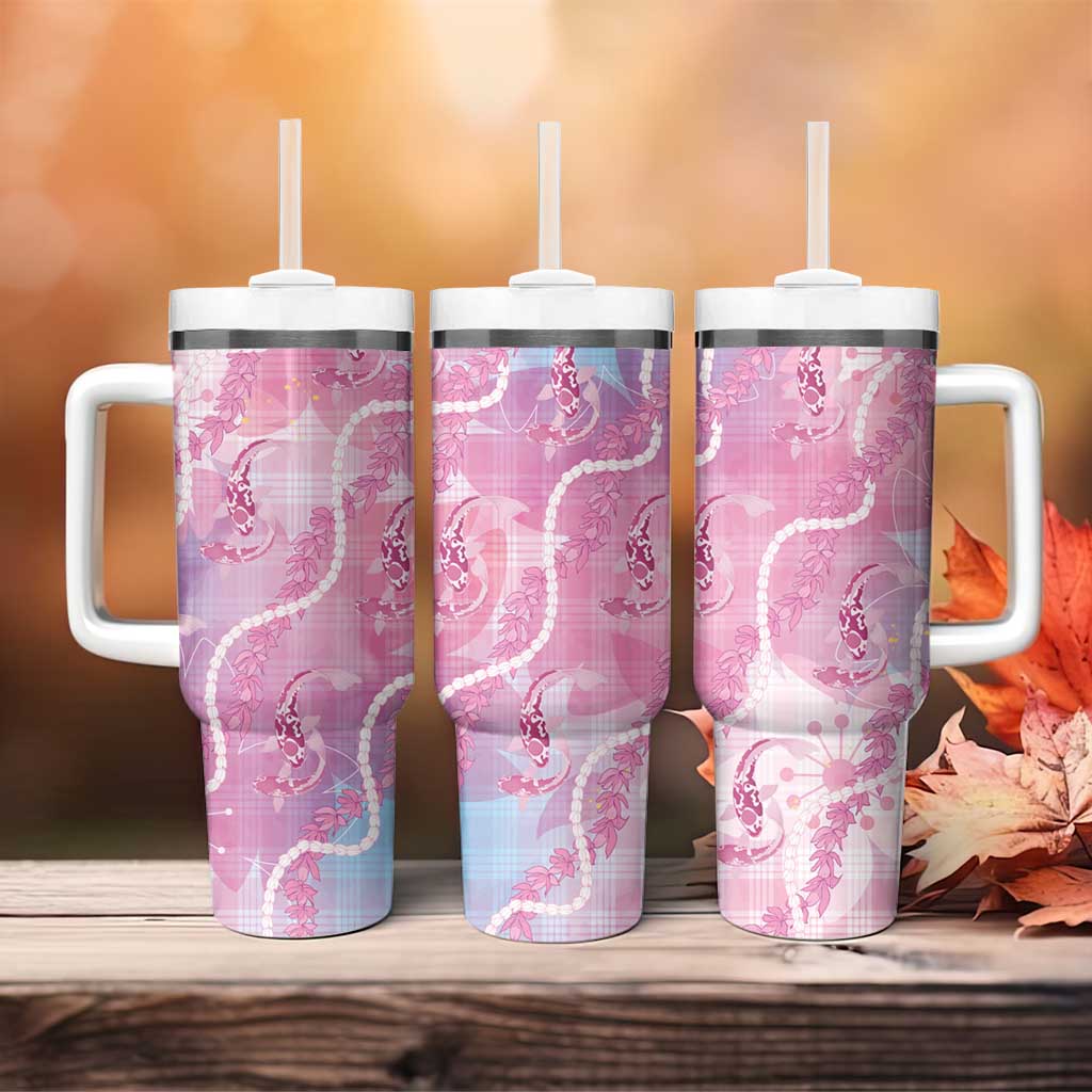 Japanese Koi Fish Tumbler With Handle Pink Wagara Palaka Honohono Pikake Lei