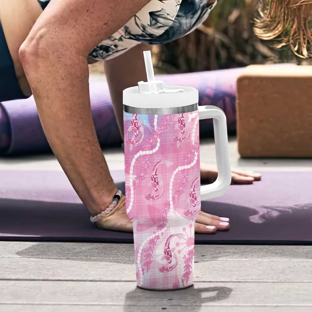 Japanese Koi Fish Tumbler With Handle Pink Wagara Palaka Honohono Pikake Lei