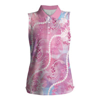 Japanese Koi Fish Women Sleeveless Polo Shirt Pink Wagara Palaka Honohono Pikake Lei LT9 Female Pink - Polynesian Pride
