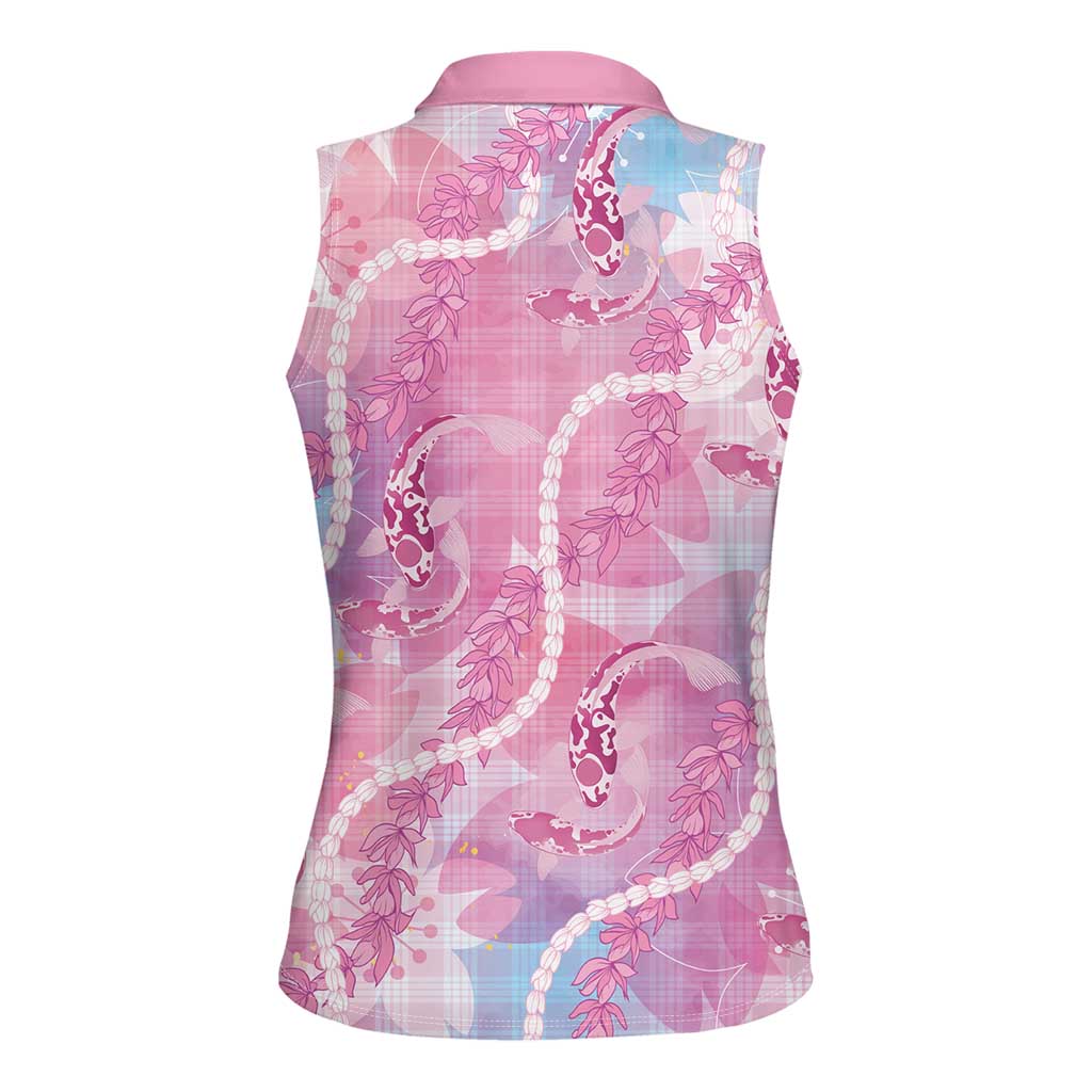 Japanese Koi Fish Women Sleeveless Polo Shirt Pink Wagara Palaka Honohono Pikake Lei LT9 - Polynesian Pride