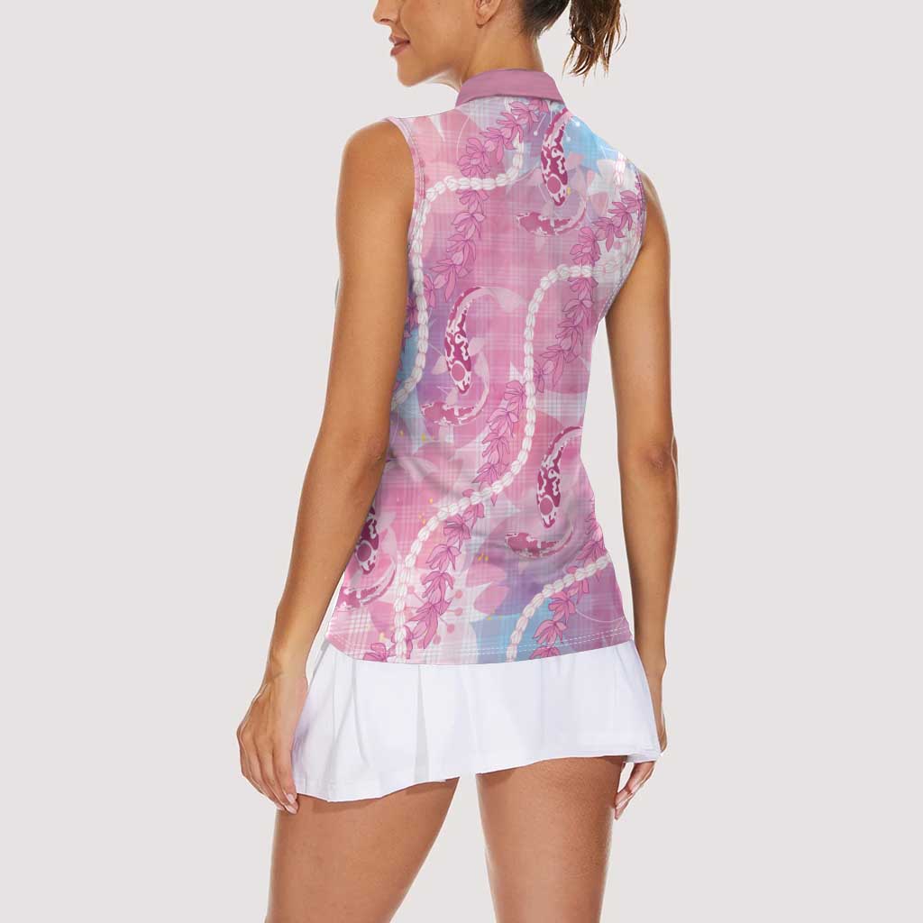 Japanese Koi Fish Women Sleeveless Polo Shirt Pink Wagara Palaka Honohono Pikake Lei LT9 - Polynesian Pride