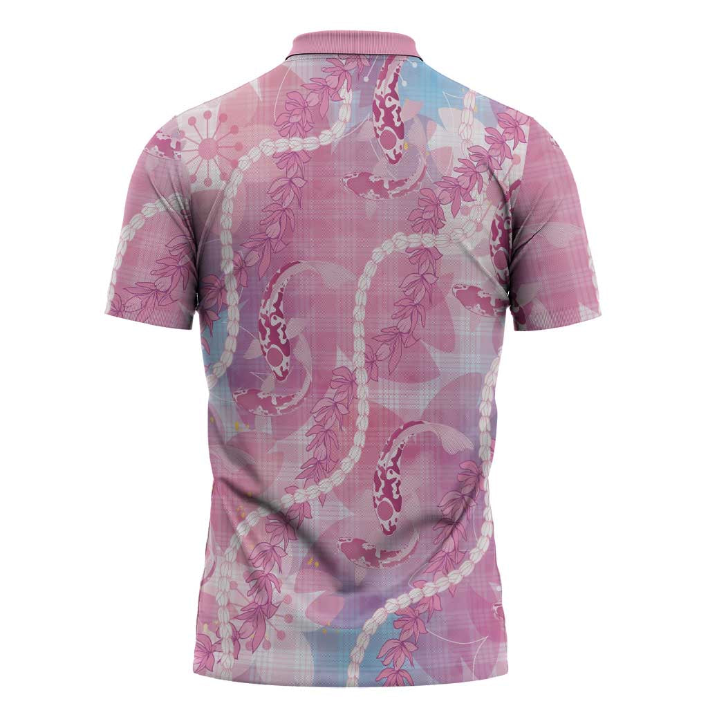 Japanese Koi Fish Zipper Polo Shirt Pink Wagara Palaka Honohono Pikake Lei