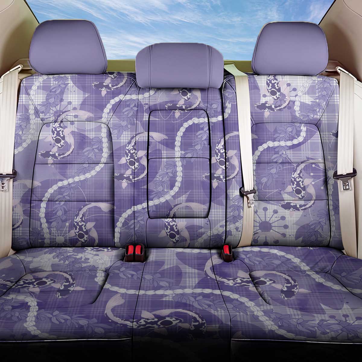 Japanese Koi Fish Back Car Seat Cover Purple Wagara Palaka Honohono Pikake Lei