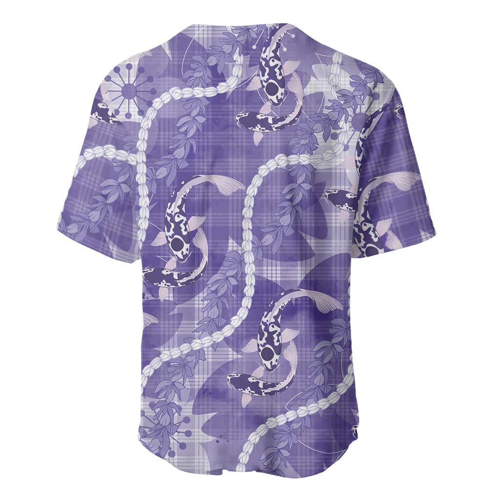 Japanese Koi Fish Baseball Jersey Purple Wagara Palaka Honohono Pikake Lei