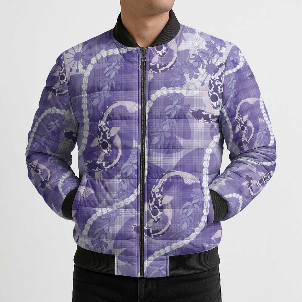 Japanese Koi Fish Bomber Puffer Jacket Purple Wagara Palaka Honohono Pikake Lei