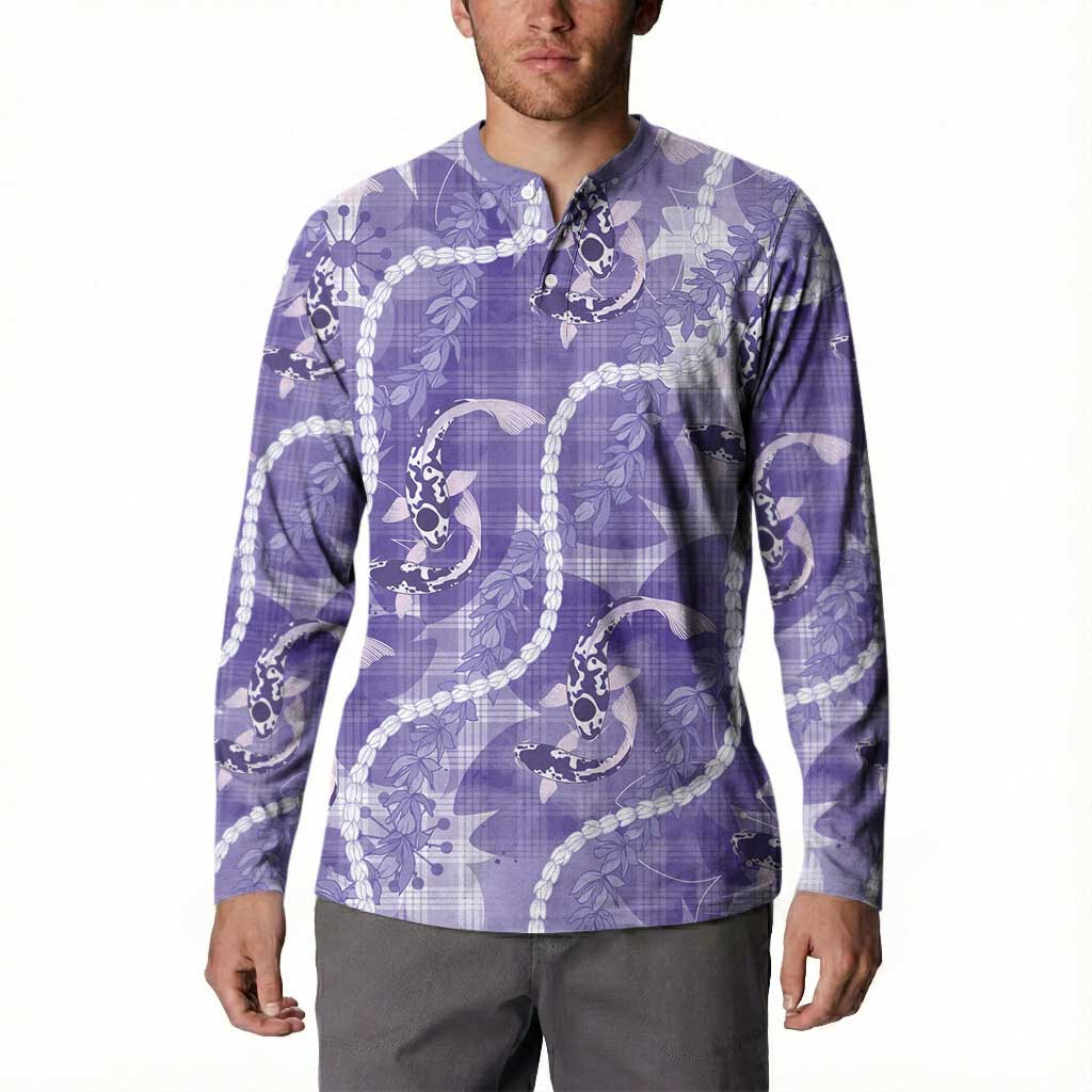 Japanese Koi Fish Button Sweatshirt Purple Wagara Palaka Honohono Pikake Lei