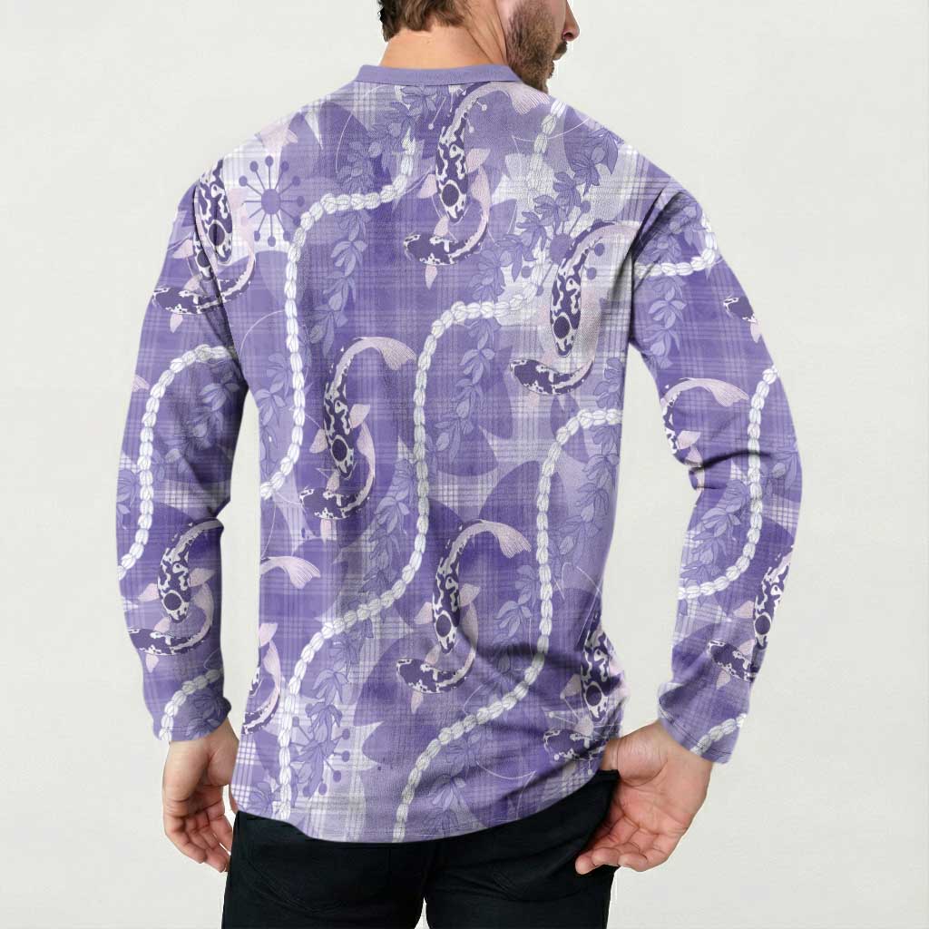 Japanese Koi Fish Button Sweatshirt Purple Wagara Palaka Honohono Pikake Lei