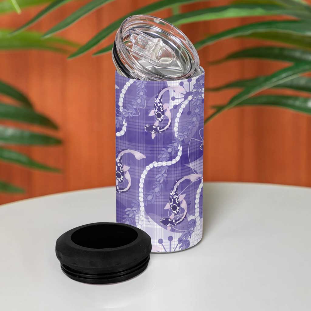 Japanese Koi Fish 4 in 1 Can Cooler Tumbler Purple Wagara Palaka Honohono Pikake Lei