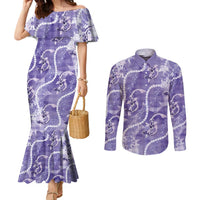 Japanese Koi Fish Couples Matching Mermaid Dress and Long Sleeve Button Shirt Purple Wagara Palaka Honohono Pikake Lei LT9 Purple - Polynesian Pride