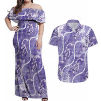 Japanese Koi Fish Couples Matching Off Shoulder Maxi Dress and Hawaiian Shirt Purple Wagara Palaka Honohono Pikake Lei LT9 Purple - Polynesian Pride
