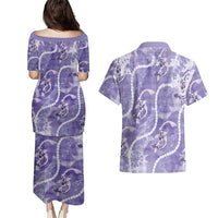 Japanese Koi Fish Couples Matching Puletasi and Hawaiian Shirt Purple Wagara Palaka Honohono Pikake Lei LT9 - Polynesian Pride