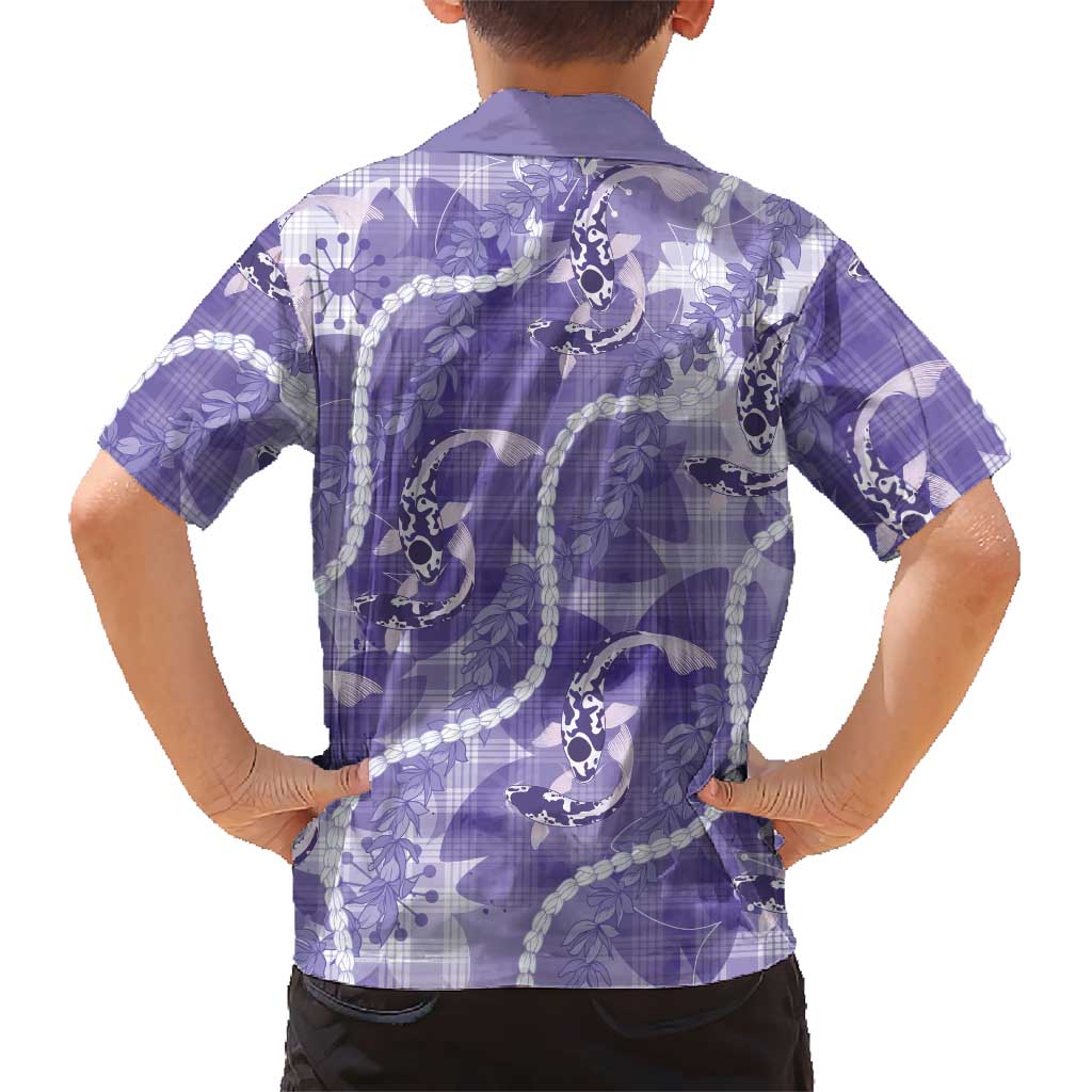 Japanese Koi Fish Family Matching Off Shoulder Maxi Dress and Hawaiian Shirt Purple Wagara Palaka Honohono Pikake Lei LT9 - Polynesian Pride