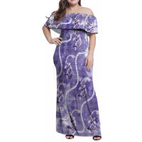 Japanese Koi Fish Family Matching Off Shoulder Maxi Dress and Hawaiian Shirt Purple Wagara Palaka Honohono Pikake Lei LT9 Mom's Dress Purple - Polynesian Pride