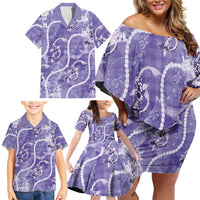 Japanese Koi Fish Family Matching Off Shoulder Short Dress and Hawaiian Shirt Purple Wagara Palaka Honohono Pikake Lei LT9 - Polynesian Pride