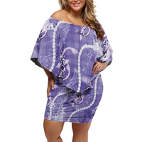 Japanese Koi Fish Family Matching Off Shoulder Short Dress and Hawaiian Shirt Purple Wagara Palaka Honohono Pikake Lei LT9 Mom's Dress Purple - Polynesian Pride