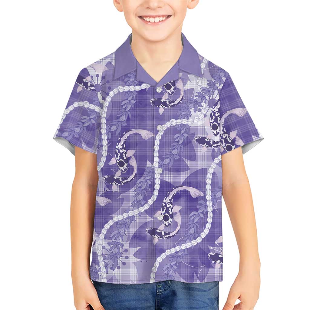 Japanese Koi Fish Family Matching Puletasi and Hawaiian Shirt Purple Wagara Palaka Honohono Pikake Lei LT9 Son's Shirt Purple - Polynesian Pride
