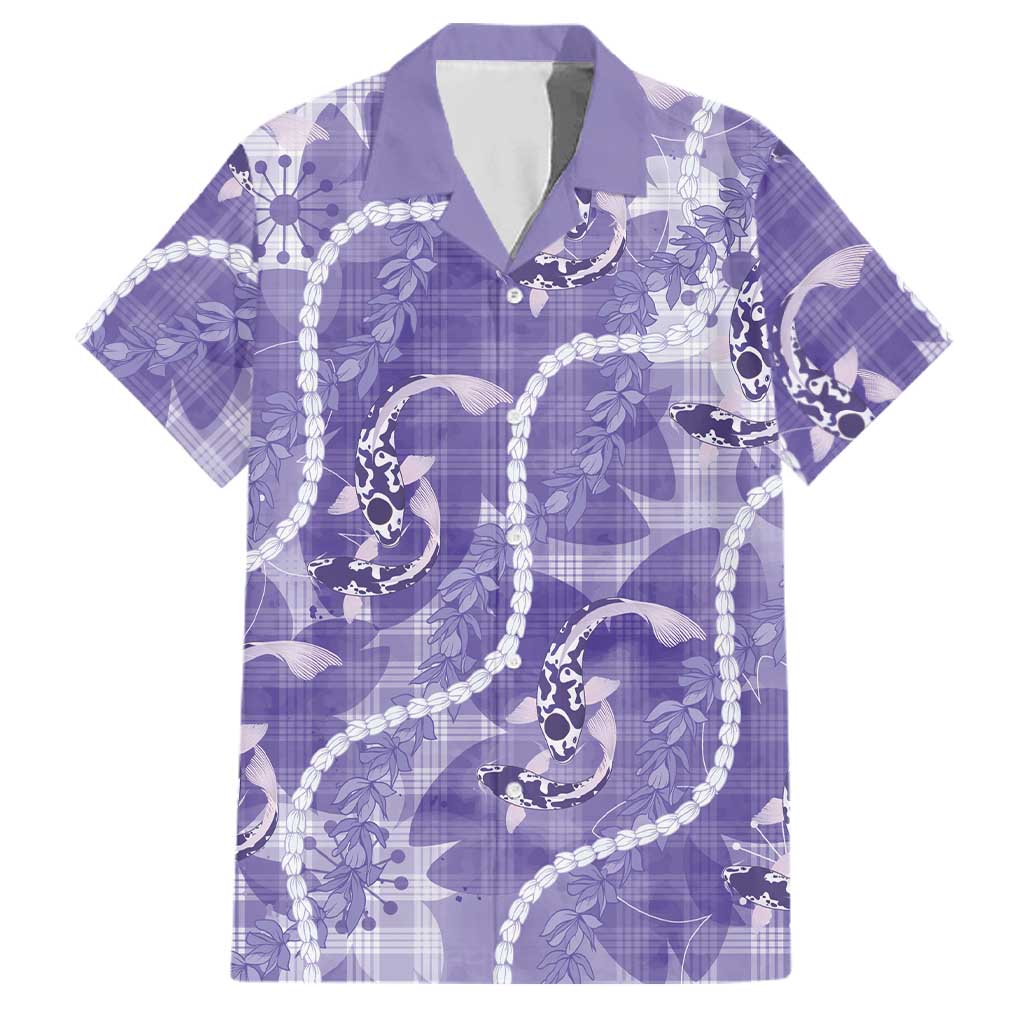 Japanese Koi Fish Family Matching Short Sleeve Bodycon Dress and Hawaiian Shirt Purple Wagara Palaka Honohono Pikake Lei LT9 Dad's Shirt - Short Sleeve Purple - Polynesian Pride