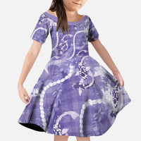 Japanese Koi Fish Family Matching Summer Maxi Dress and Hawaiian Shirt Purple Wagara Palaka Honohono Pikake Lei LT9 Daughter's Dress Purple - Polynesian Pride