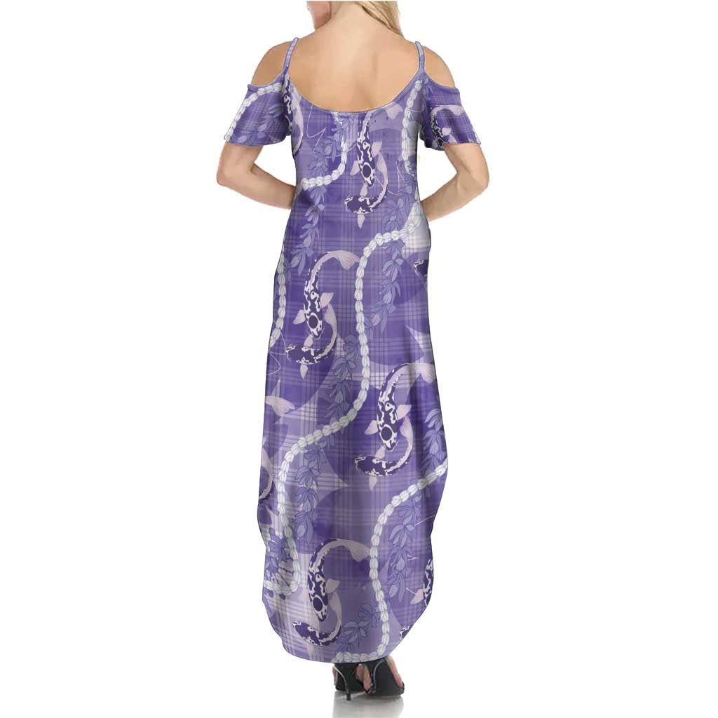 Japanese Koi Fish Family Matching Summer Maxi Dress and Hawaiian Shirt Purple Wagara Palaka Honohono Pikake Lei LT9 - Polynesian Pride