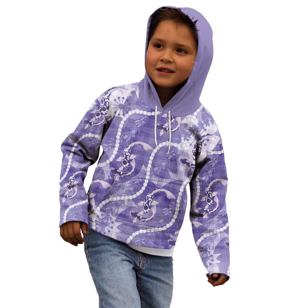 Japanese Koi Fish Kid Hoodie Purple Wagara Palaka Honohono Pikake Lei