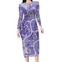 Japanese Koi Fish Long Sleeve Bodycon Dress Purple Wagara Palaka Honohono Pikake Lei