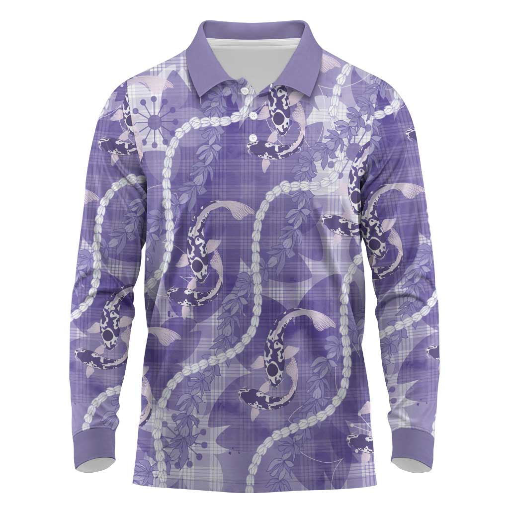 Japanese Koi Fish Long Sleeve Polo Shirt Purple Wagara Palaka Honohono Pikake Lei LT9 Purple - Polynesian Pride