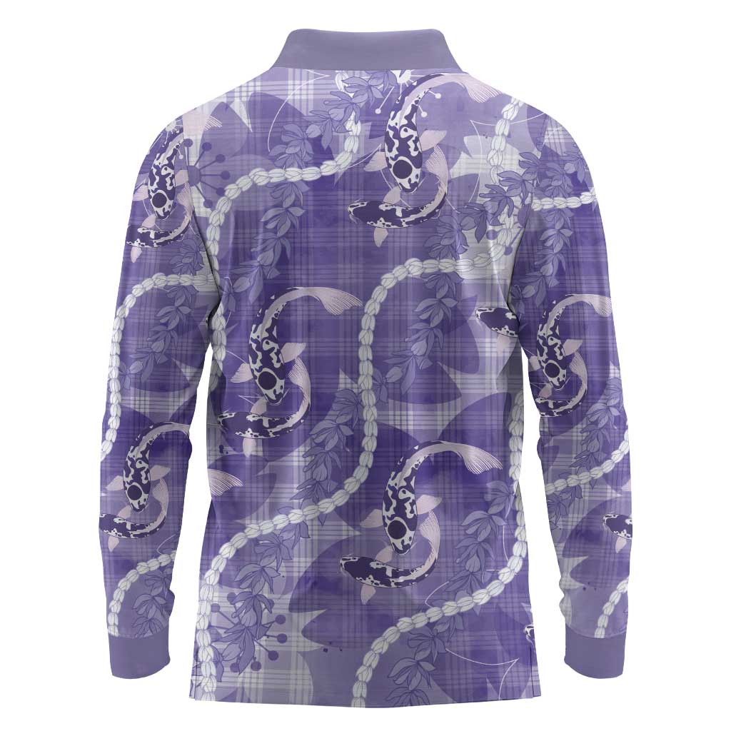 Japanese Koi Fish Long Sleeve Polo Shirt Purple Wagara Palaka Honohono Pikake Lei LT9 - Polynesian Pride
