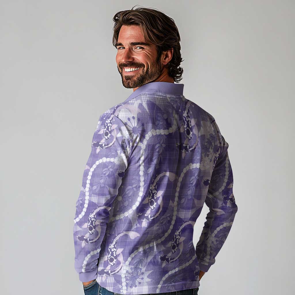Japanese Koi Fish Long Sleeve Polo Shirt Purple Wagara Palaka Honohono Pikake Lei LT9 - Polynesian Pride