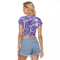 Japanese Koi Fish Raglan Cropped T Shirt Purple Wagara Palaka Honohono Pikake Lei