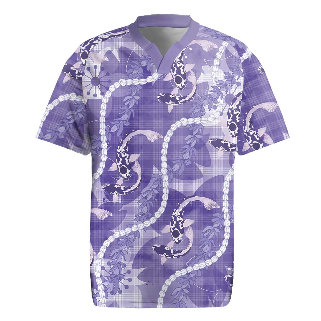 Japanese Koi Fish Rugby Jersey Purple Wagara Palaka Honohono Pikake Lei