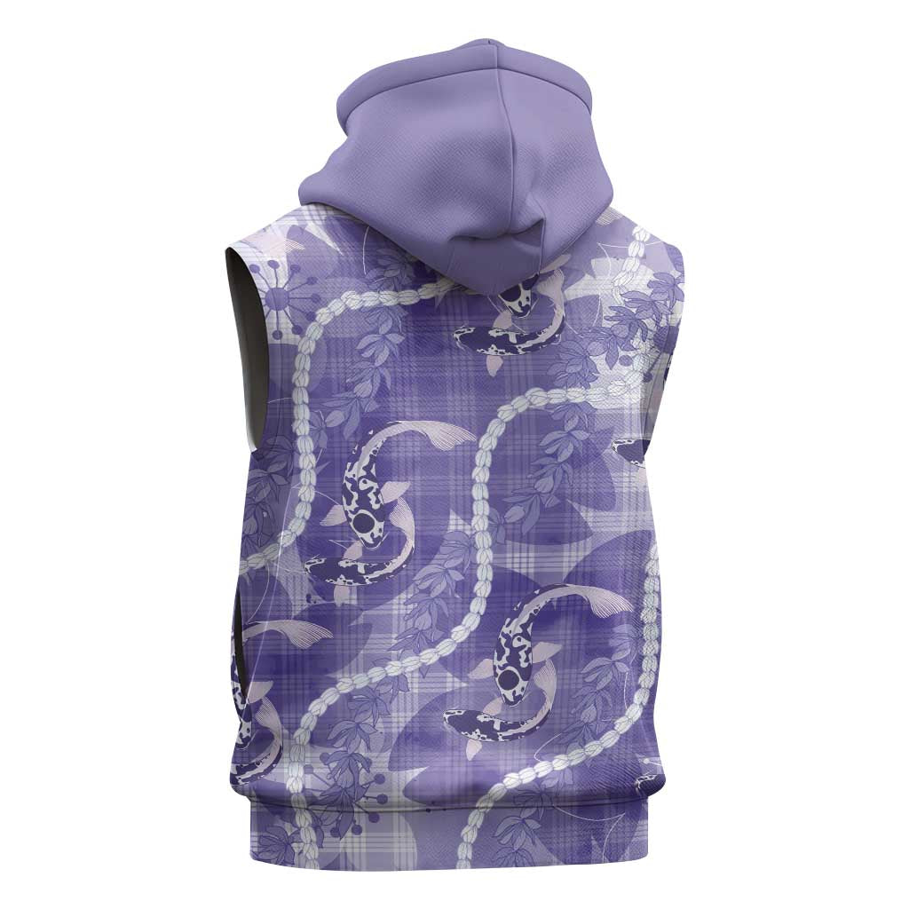 Japanese Koi Fish Sleeveless Zip Hoodie Purple Wagara Palaka Honohono Pikake Lei