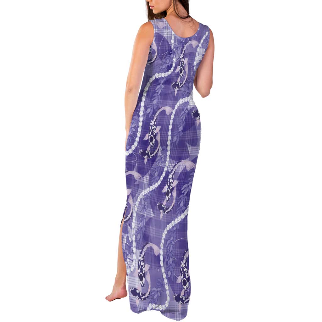 Japanese Koi Fish Tank Maxi Dress Purple Wagara Palaka Honohono Pikake Lei