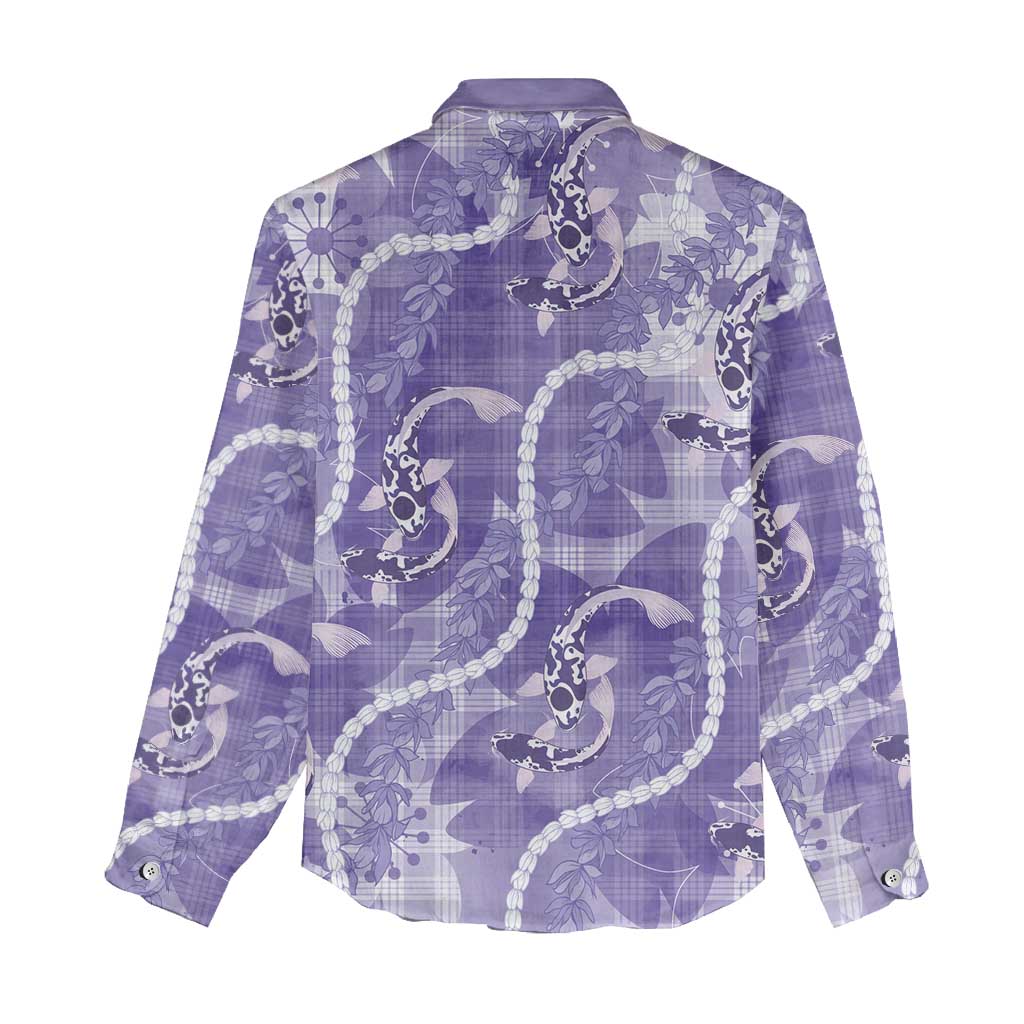 Japanese Koi Fish Women Casual Shirt Purple Wagara Palaka Honohono Pikake Lei LT9 - Polynesian Pride